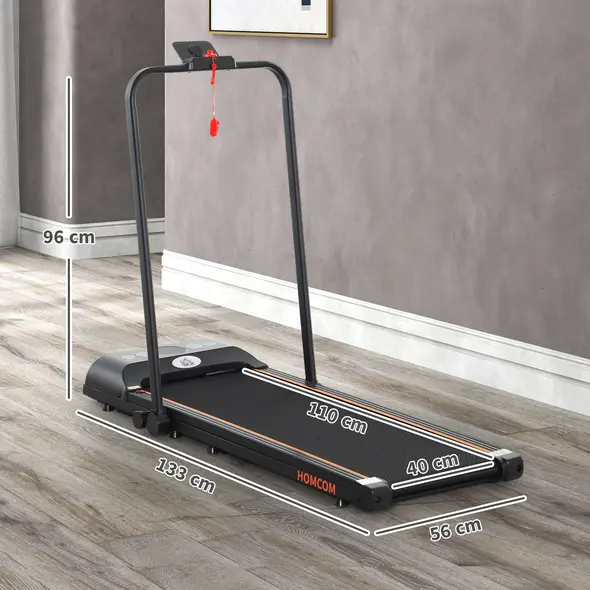HOMCOM Foldable Walking Treadmill, with LED Display and Wheels, for Home, Office, Fitness Studio, Orange - 2