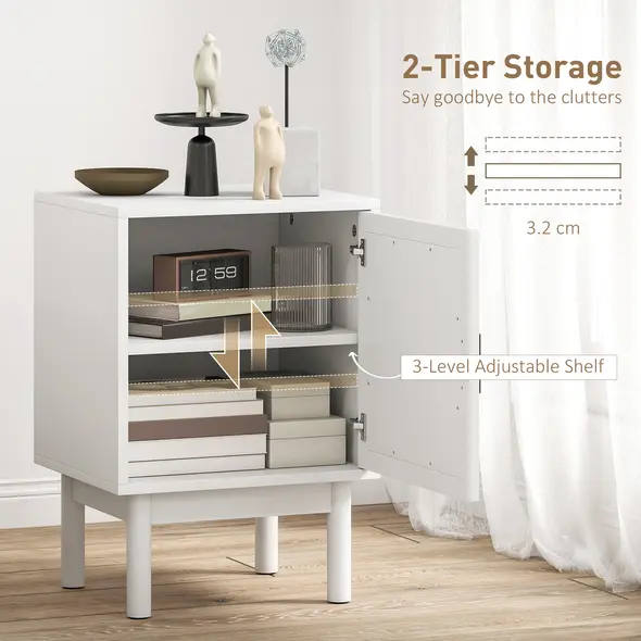 HOMCOM Rattan Bedside Table for Bedroom - White - 5