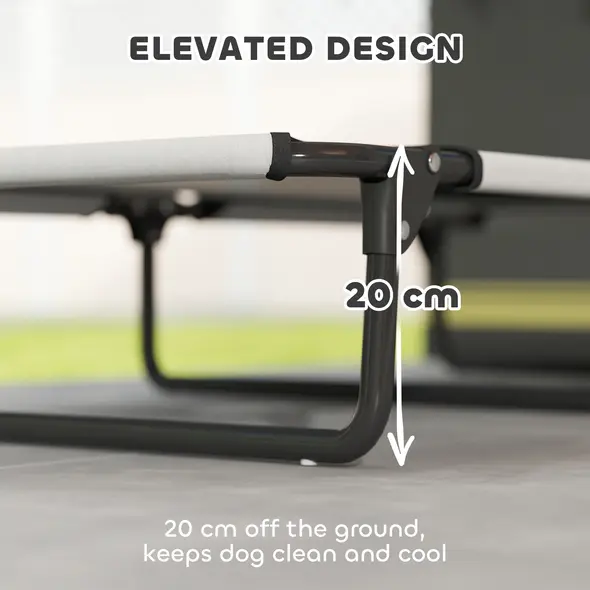 PawHut Portable Raised Dog Bed, Elevated Pet Cot with Breathable Mesh for Indoor Outdoor, for Large Dogs, Light Grey - 3