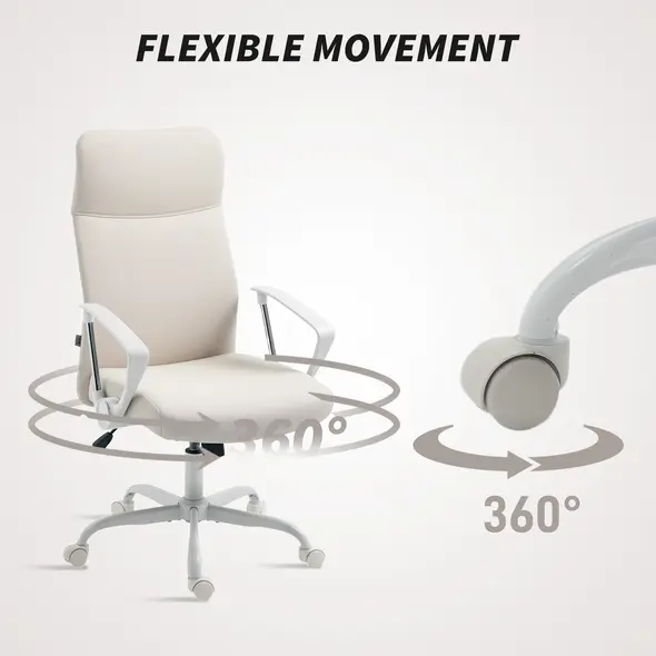 HOMCOM Fabric High Back Office Chair - Cream White - 5