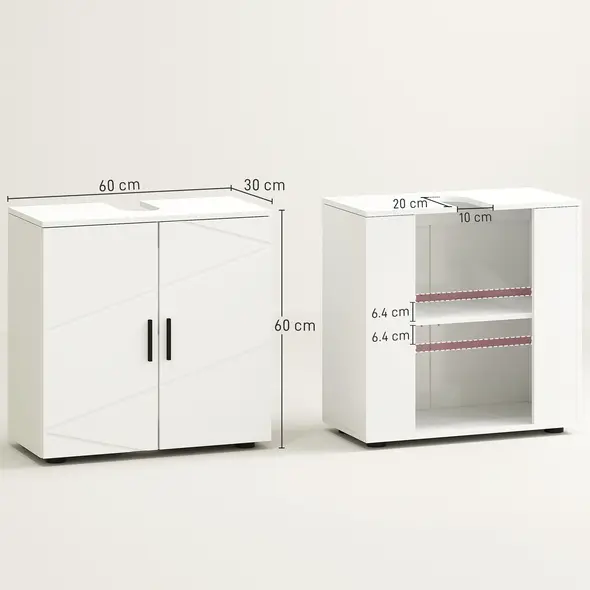 kleankin Under Sink Cabinet with Shelf - White - 2