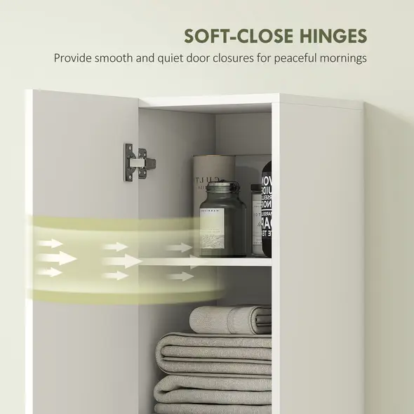 HOMCOM Wall Mounted Tall Bathroom Storage Cabinet with Soft-Close Hinges, Slim Bathroom Cabinet with 2 Doors, White - 4
