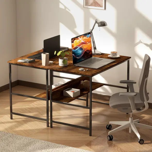 HOMCOM 2-Tier Computer Desk, 100 x 60 cm, Rustic Brown - 7