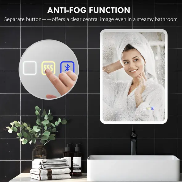 HOMCOM 70 x 50cm LED Bathroom Mirror, with Bluetooth - Silver Tone - 6