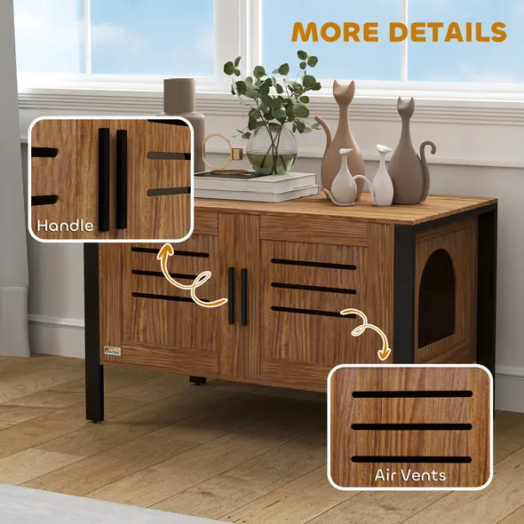 PawHut Cat Litter Box Enclosure with Tall Legs, Scratching Board, Double Doors, Ventilation Holes, 80 x 45 x 50 cm, Dark Brown - 7