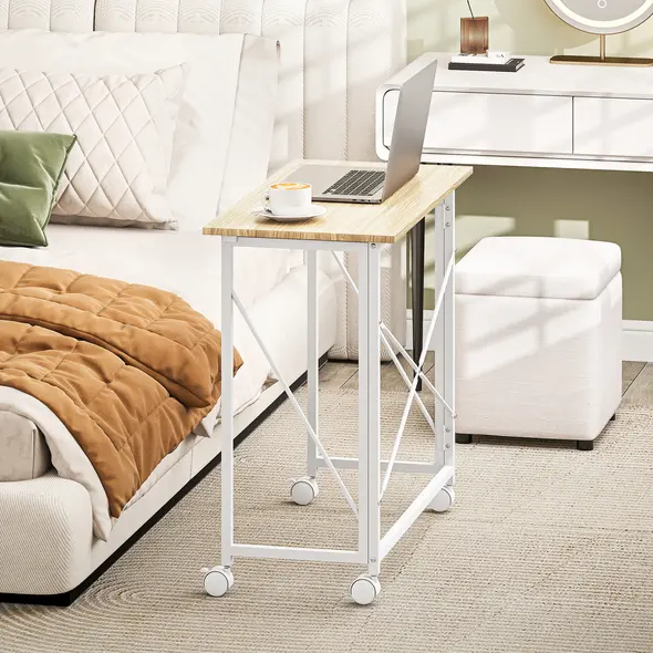 HOMCOM 80 cm Folding Desk on Wheels - Natural Tone - 6