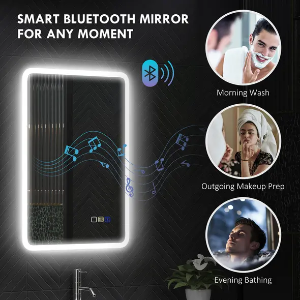 HOMCOM 70 x 50cm LED Bathroom Mirror, with Bluetooth - Silver Tone - 4