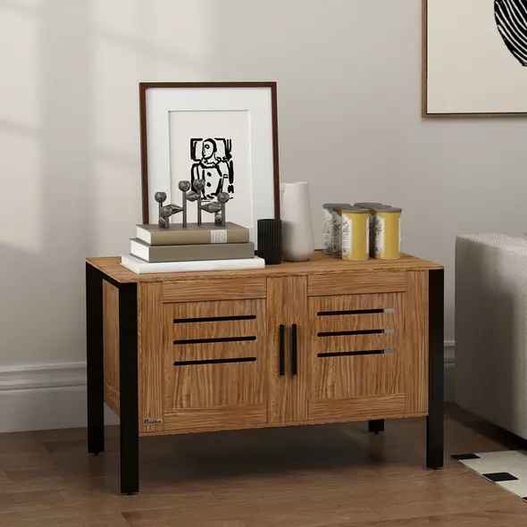 PawHut Cat Litter Box Enclosure with Tall Legs, Scratching Board, Double Doors, Ventilation Holes, 80 x 45 x 50 cm, Dark Brown - 8