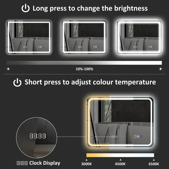 HOMCOM 80 x 60 cm Bluetooth Bathroom Mirror - Silver-Tone - 5