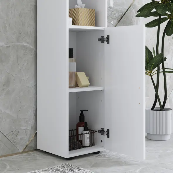 kleankin Line Embossed Tall Bathroom Storage Cabinet - White - 8