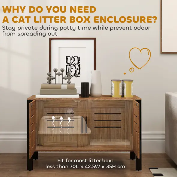 PawHut Cat Litter Box Enclosure with Tall Legs, Scratching Board, Double Doors, Ventilation Holes, 80 x 45 x 50 cm, Dark Brown - 4