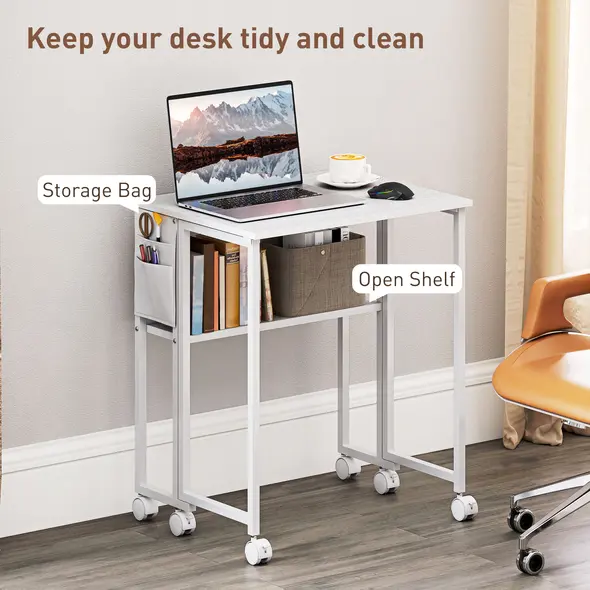 HOMCOM 63 cm Drop Leaf Writing Work Desk - White - 4