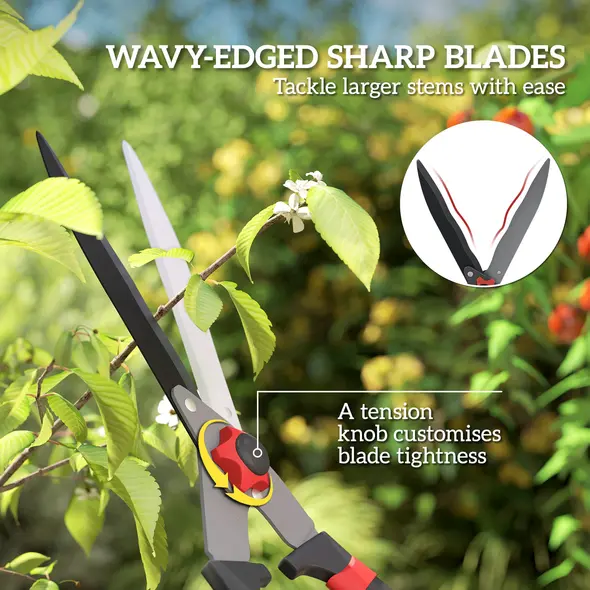 Outsunny Garden Shears, 63.5 cm Heavy Duty Hedge Shears with Razor-Sharp Blades, Comfort Grip and Tension Adjuster for Hedges, Shrubs and Bushes, Easy Cutting and Trimming - 3