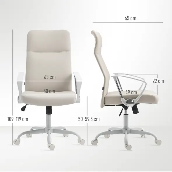 HOMCOM Fabric High Back Office Chair - Cream White - 2