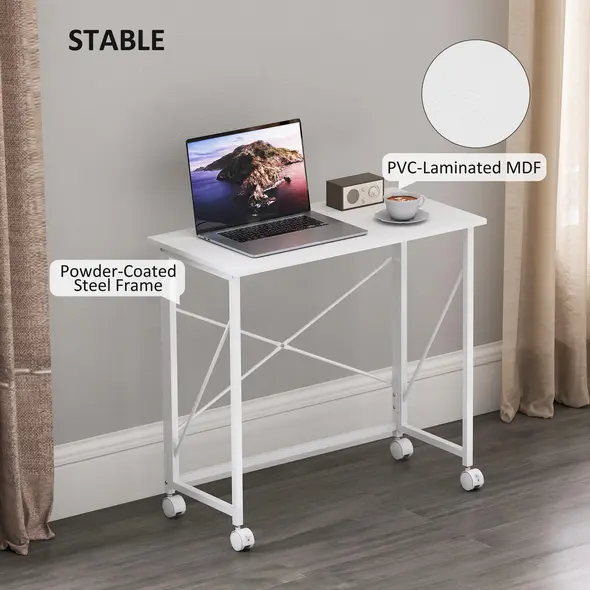 HOMCOM 80 cm Folding Desk on Wheels - White - 5