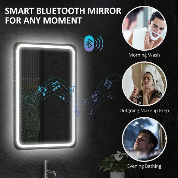 HOMCOM 70 x 50 cm Bluetooth Bathroom Mirror - Silver-Tone - 4