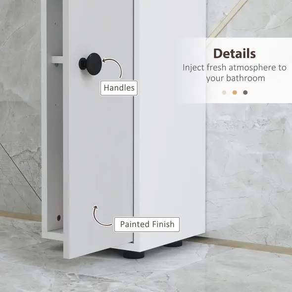 kleankin 180cm Slim Bathroom Cabinet, with Drawer, Shelves and Cupboards - Light Grey - 5