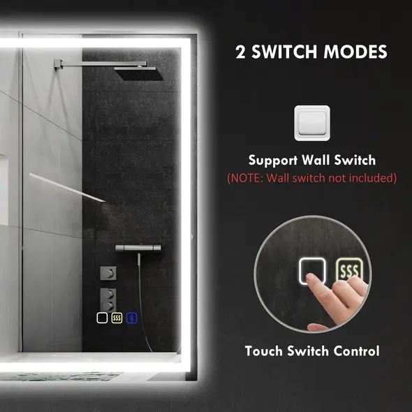 HOMCOM 50 x 70 cm Anti-Fog LED Bathroom Mirror, with Bluetooth - Silver Tone - 8