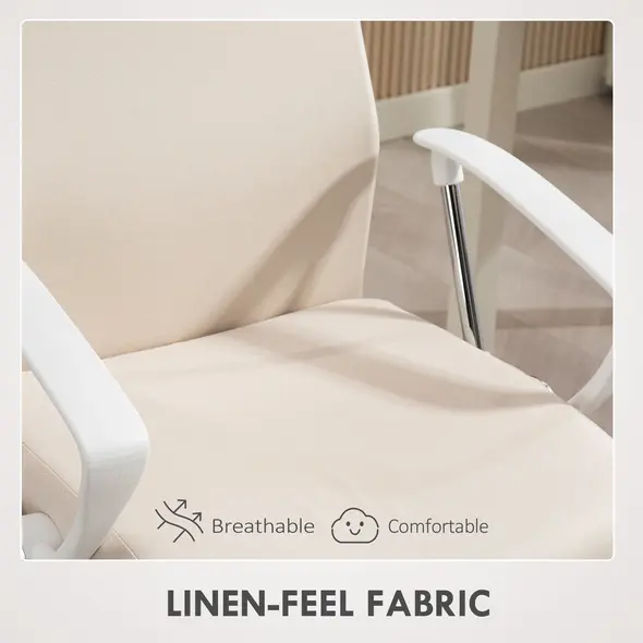 HOMCOM Fabric High Back Office Chair - Cream White - 6