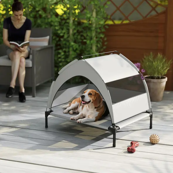 PawHut Portable Elevated Dog Bed with Removable Canopy, Cooling Raised Pet Cot for Small Medium Dogs, 76 x 61 x 60 cm - 8