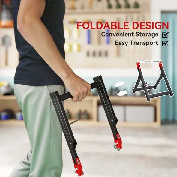 HOMCOM Foldable Motorcycle Wheel Balancer Truing Stand with Spoke Wrench, Steel Bike Tyre Rim Balancing Stand with Aluminium Shaft, Fits Wheels up to 23" in Diameter, 5" in Width, Black - 3