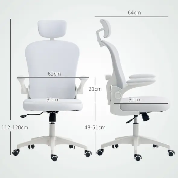 Vinsetto Multi-Adjustable Office Chair, with Lumbar Support, Headrest and Mesh Back - White - 2