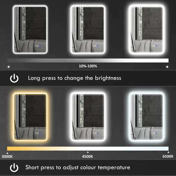 HOMCOM 70 x 50cm LED Bathroom Mirror, with Bluetooth - Silver Tone - 5