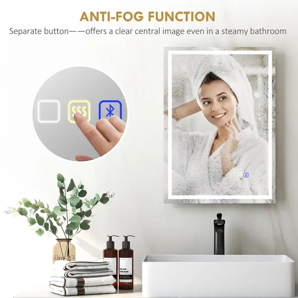 HOMCOM 50 x 70 cm Anti-Fog LED Bathroom Mirror, with Bluetooth - Silver Tone - 6