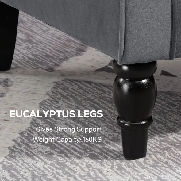 HOMCOM Wingback Accent Chair, Retro Upholstered Button Tufted Occasional Chair for Living Room and Bedroom, Grey - 6