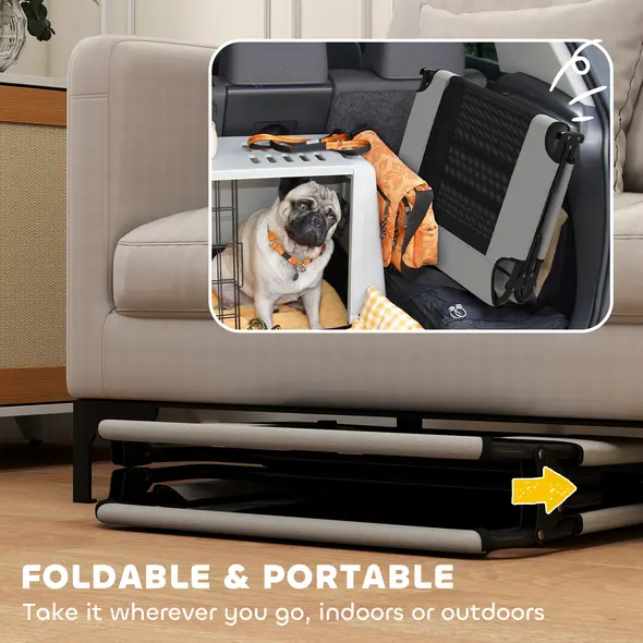 PawHut Portable Raised Dog Bed, Elevated Pet Cot with Breathable Mesh for Indoor Outdoor, for Large Dogs, Light Grey - 5