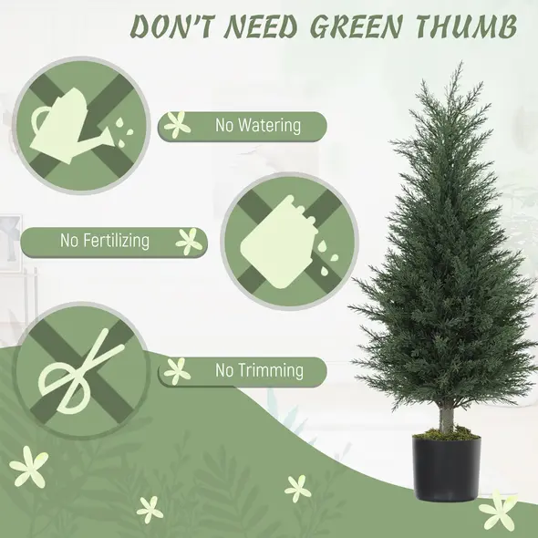 HOMCOM Artificial Plants Outdoor, 90 cm Fake Cypress Tree with Plastic Pots, UV-Resistant Faux Plants for Garden Front Porch Decoration, 2 Pack - 4