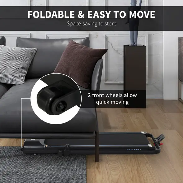 HOMCOM Foldable Walking Treadmill, with LED Display and Wheels, for Home, Office, Gym, Blue - 3