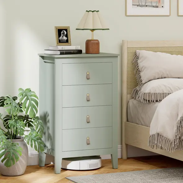 HOMCOM Bedroom Chest of Drawers, Modern 4 Drawer Dresser Cabinet with PU Leather Handles and Metal Runners for Living Room, Hallway, Entryway, 60 x 40 x 98 cm, Green - 1