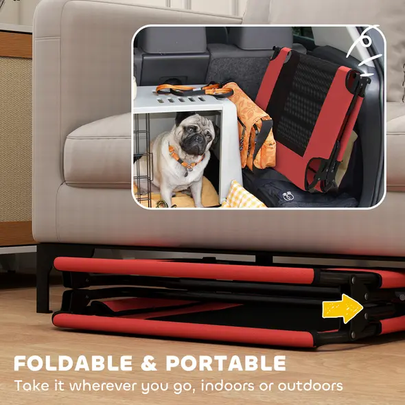 PawHut Portable Raised Dog Bed, Elevated Pet Cot with Breathable Mesh for Indoor Outdoor, for Large Dogs, Red - 5