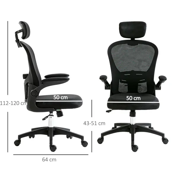 Vinsetto Multi-Adjustable Office Chair, with Lumbar Support, Headrest and Mesh Back - Black - 2