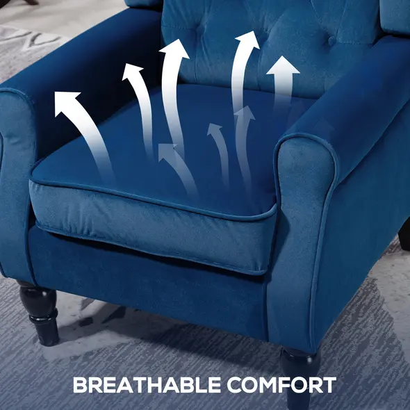 HOMCOM Wingback Accent Chair, Retro Upholstered Button Tufted Occasional Chair for Living Room and Bedroom, Blue - 5