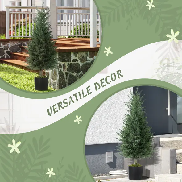 HOMCOM Artificial Plants Outdoor, 90 cm Fake Cypress Tree with Plastic Pots, UV-Resistant Faux Plants for Garden Front Porch Decoration, 2 Pack - 5