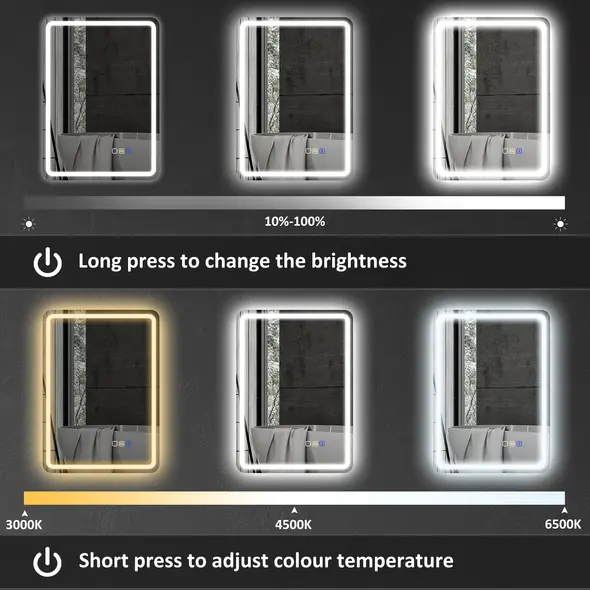 HOMCOM 70 x 50 cm Bluetooth Bathroom Mirror - Silver-Tone - 5