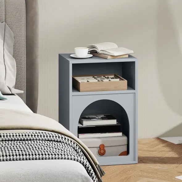 HOMCOM Bedside Table with 2 Open Compartments - Grey - 6