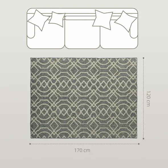 HOMCOM UV Resistant Indoor & Outdoor Area Rug, Easy-Cleaning Machine Washable Rug with Geometric Pattern for Patio, Garden, Kitchen, Bathroom or Living Room, 170 x 120 cm, Grey - 2