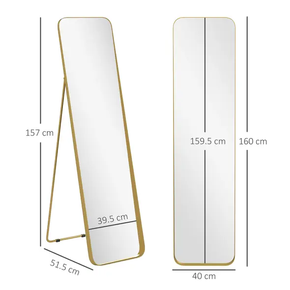 HOMCOM 40 x 160 cm Rectangular Full Length Mirror - Gold Tone - 2