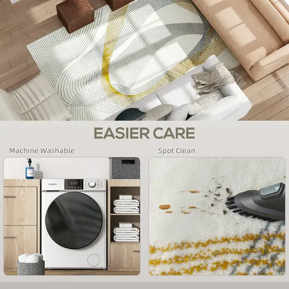 HOMCOM Modern Area Rug, Machine Washable Rug, Allergy-Friendly Floor Carpet for Living Room, Bedroom, Dining Room, Home Office, 230 x 160 cm, Cream White - 5