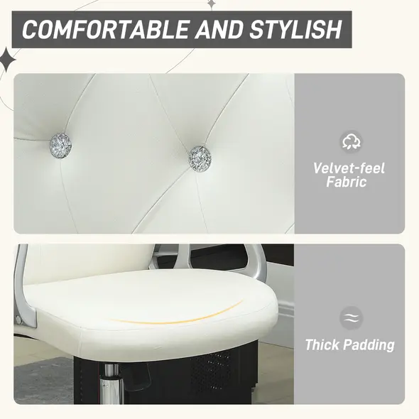 Vinsetto Velvet-Feel Work Chair, with Diamante Back - Cream - 3