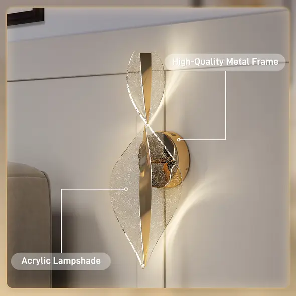 HOMCOM Led Wall Lamp 2 Pack, 13W Modern Indoor Spiral Wall Light, Colour Temperature Adjustable 3000K/4000K/6500K, for Bedroom, Living Room, Hallway, Stairs, Gold Tone - 5