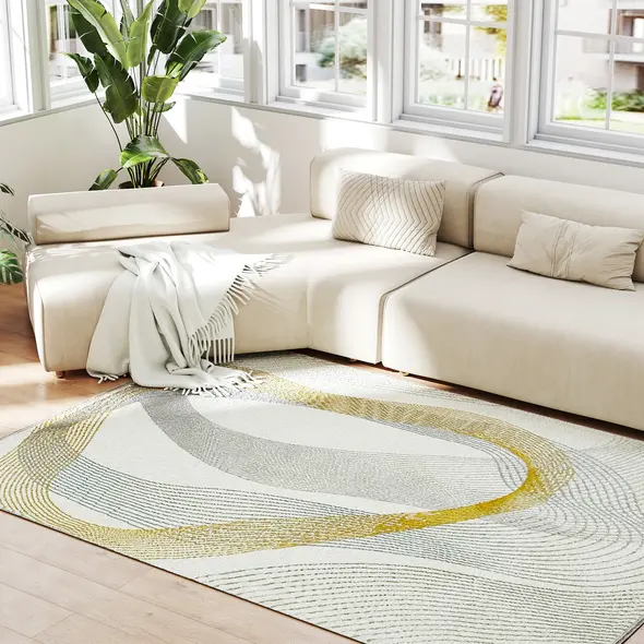 HOMCOM Modern Area Rug, Machine Washable Rug, Allergy-Friendly Floor Carpet for Living Room, Bedroom, Dining Room, Home Office, 170 x 120 cm, Cream White - 8