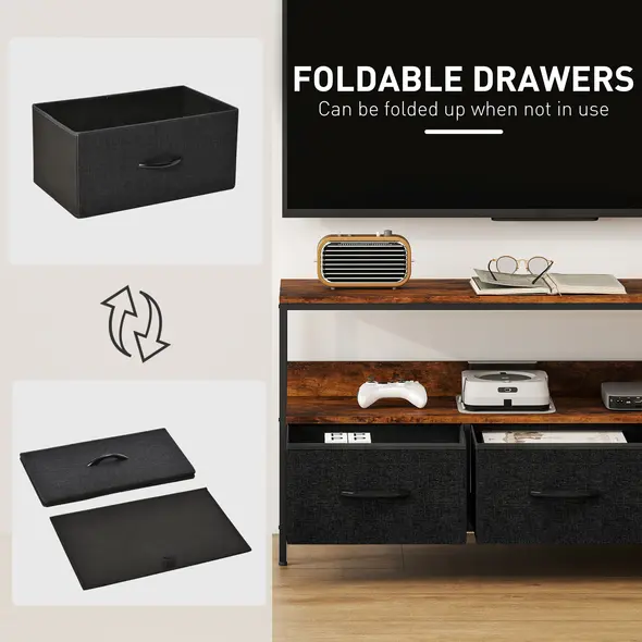 HOMCOM TV Stand Cabinet with 3 Foldable Drawers - Rustic Brown - 3