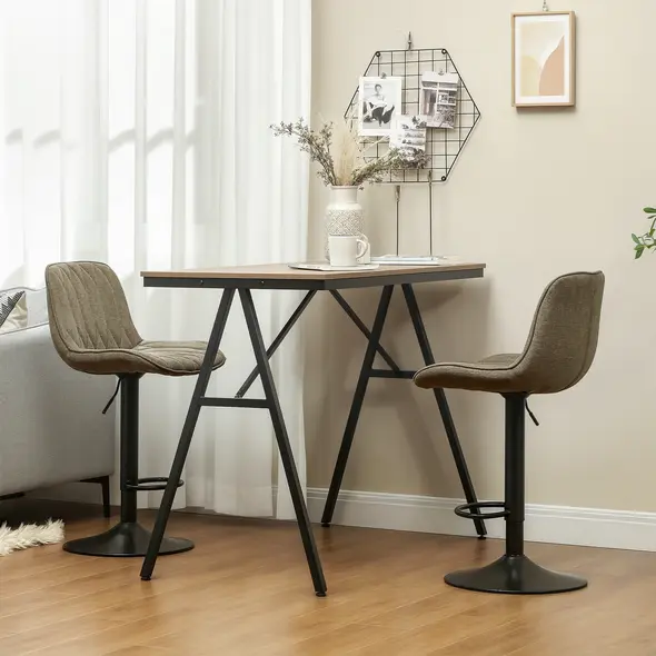 HOMCOM Set of Two Linen-Look Bar Stools - Brown - 1