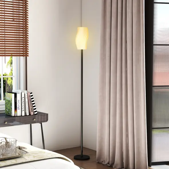 HOMCOM Floor Lamp for Living Room, 3D Printed Modern Standing Lamp with Flowing Curved Shade & Foot Switch, Minimalist Tall Pole Lampshade for Bedroom, Office, E27 Holder without Bulb (25W Max), White - 8