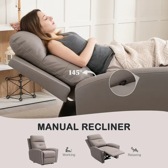 HOMCOM Recliner Armchair, Manual Reclining Chair with Adjustable Leg Rest and Reclining Functions, Modern Microfibre Overstuffed Lounge Seating for Living Room, Bedroom, Grey - 3