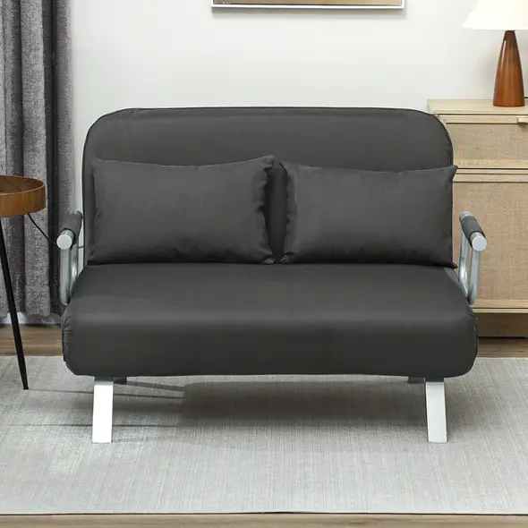 HOMCOM Two-Seater Click-Clack Sofa Bed - Charcoal Grey - 8